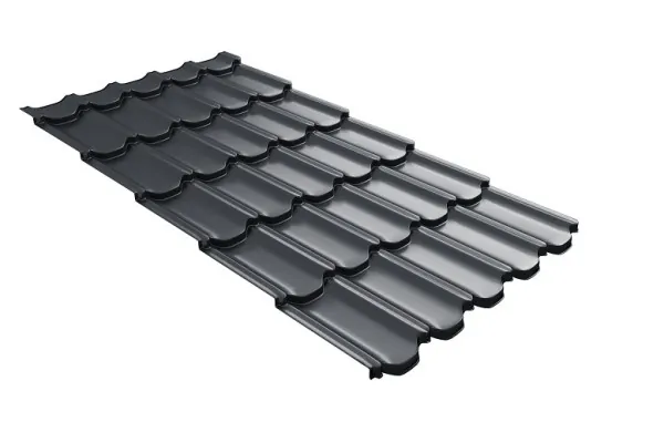Металлочерепица квинта плюс с 3D резом 0,5 Quarzit lite RAL 7024 мокрый асфальт купить в Истре